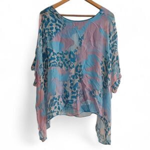 Italian Silk Poncho Top Tank Set Gigi Moda Made in Italy Resort Blouse Sz S